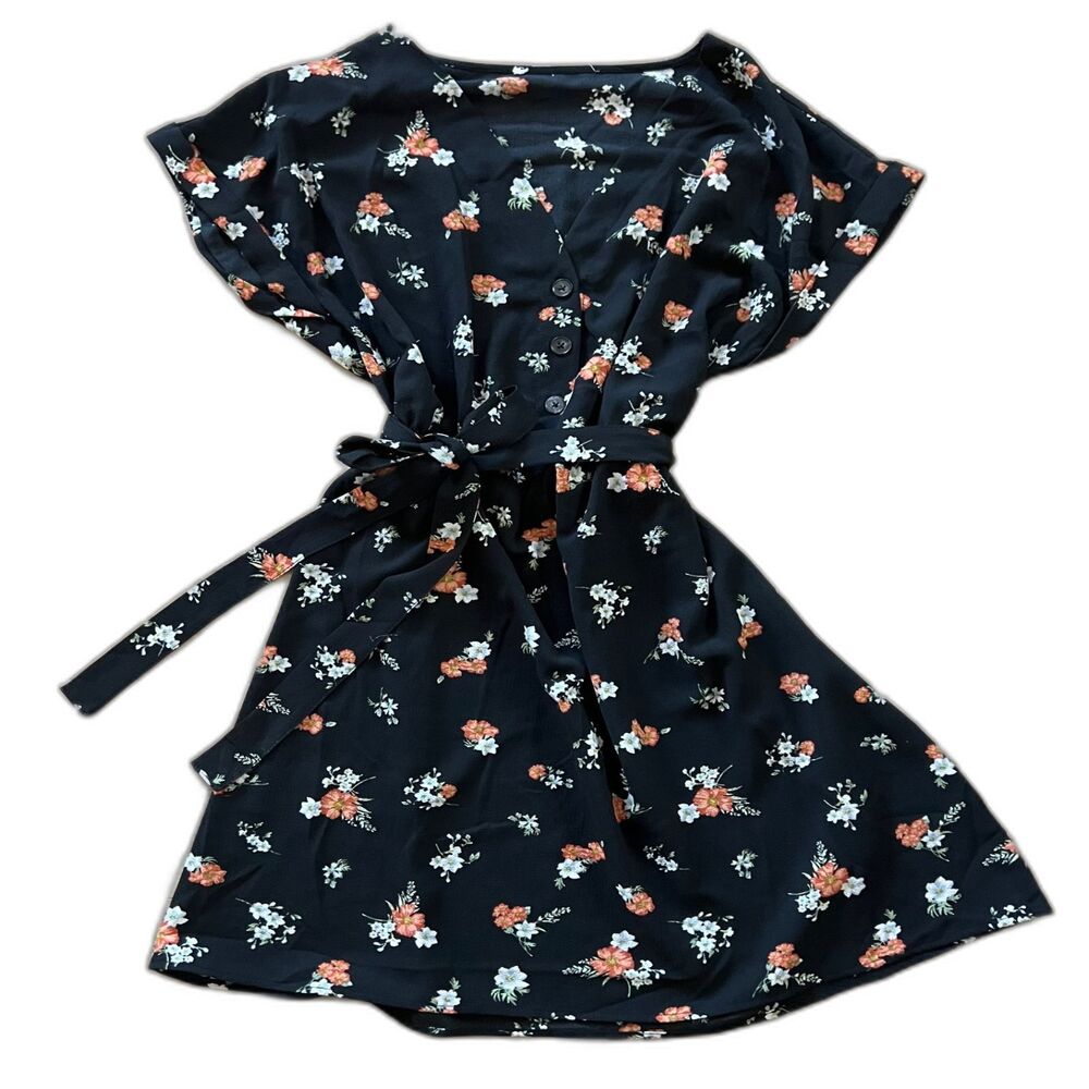 Girls Fall Black Floral Short Sleeve Picture Day Prairie Dress sz L 8-13 - Picture 2 of 6